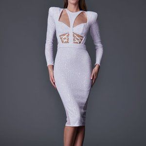 Bao Tranchi Power Midi Dress - White Sequin